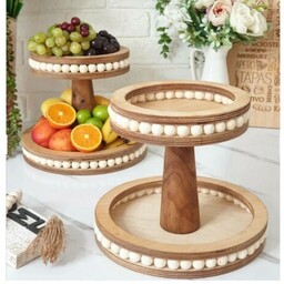 شیرینی خوری و میوه خوری 2 طبقه چوبی مهره دار در دو طرح مربع و دایره (در ثبت سفارش طرح رو در گفتگو مشخص کنید)