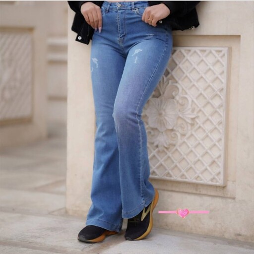 شلوار جین دمپا گشاد زنانه سایز 38 تا 46 فاق بلند قد بلند دمپا متوسط جین نازک مناسب فصل گرم