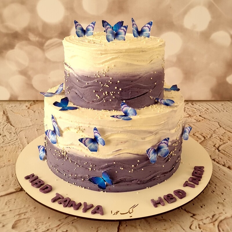کیک پروانه ای دو طبقه کیک خامه ای کیک تولد با فیلینگ مخصوص ارسال پس کرایه