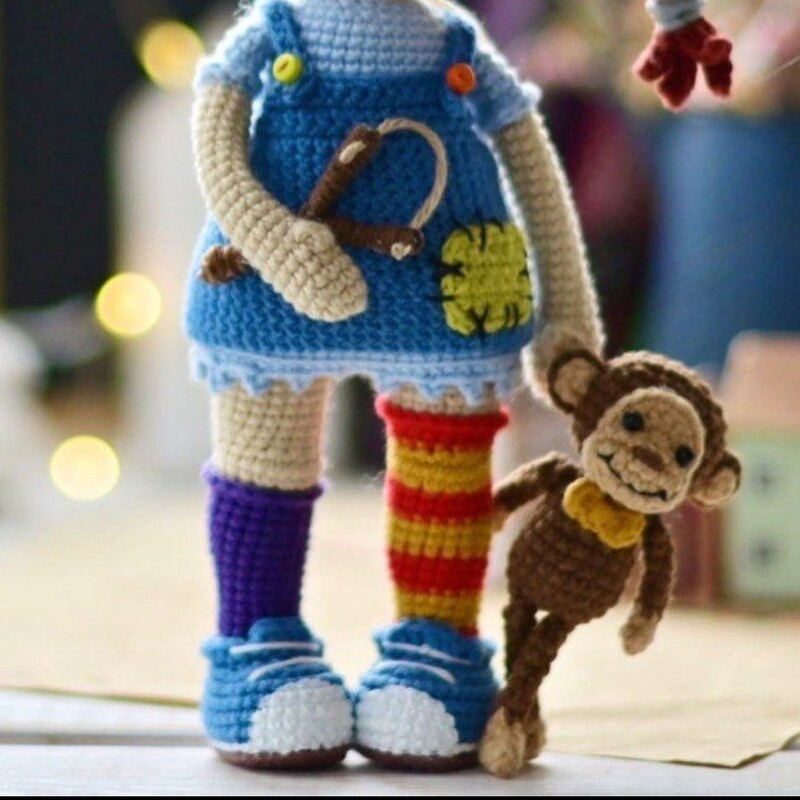 عروسک دختر پاپی و میمون بافتنی 