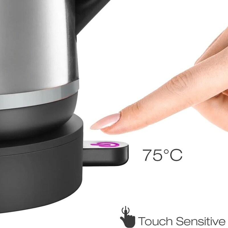 چای ساز فلر TS190  مشکی همراه  با قوری شیشه ای  FELLER TS 190   و سه دمای تنظیم  توسط دکمه حساس به لمس