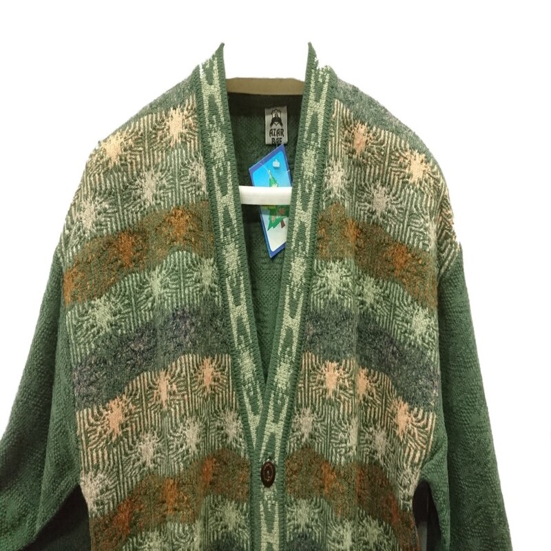 ژاکت بافت کاموا  یقه هفت دکمه دار مردانه (سایز Free) (رنگ سبز)