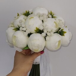 دسته گل عروس مدل پیونی سفید
