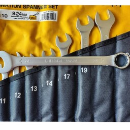 آچار یکسر تخت و یکسر رینگی دینگشی مدل COMBINATION SPANNER SET 10 مجموعه 10 عددی