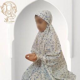 چادر نماز آستین دار مقنعه سرخود بچه گانه آستین پرنسسی جلو بسته جنس تترون درجه یک از قد 110 تا 130