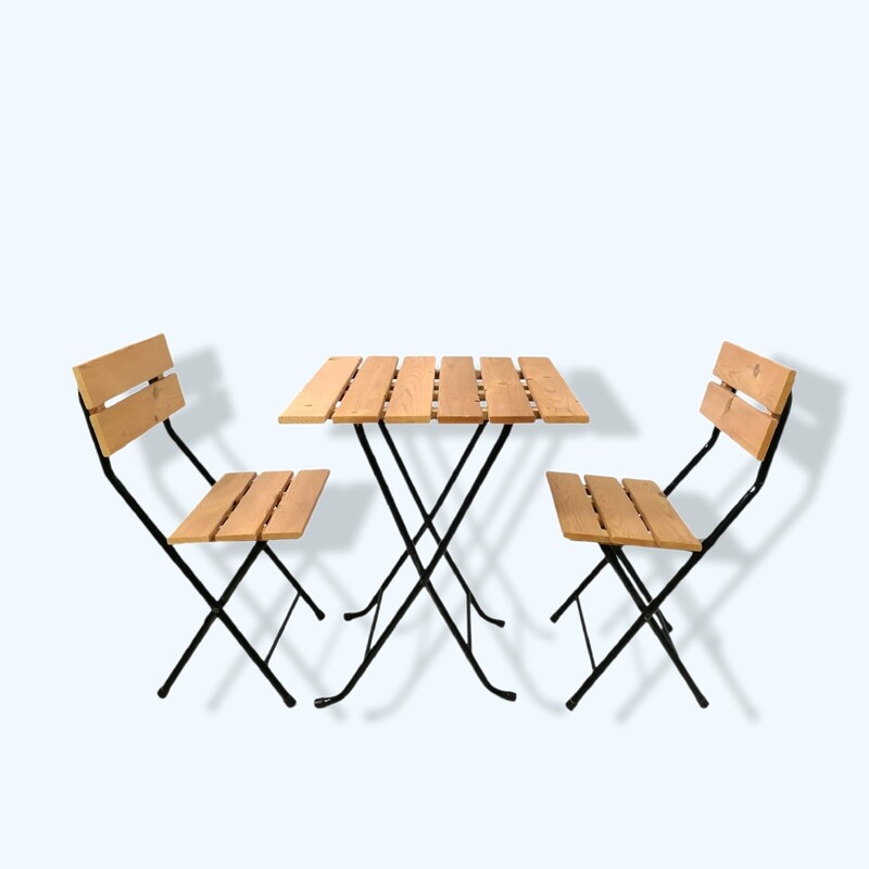 میز و صندلی ناهارخوری دو نفره تاشو چوبی پایه فلزی 