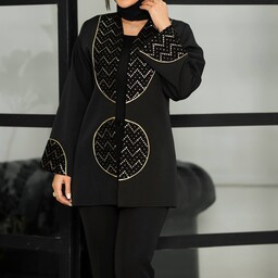 مانتو کتی مازراتی با خرجکار ترک برجسته سایز 38 تا 48 مدل کت زنانه مجلسی رونیکا
