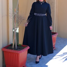 لباس مجلسی زنانه مروارید دوزی تینا سایز 38 تا 48 قد 140 مدل پیراهن زنانه پوشیده 