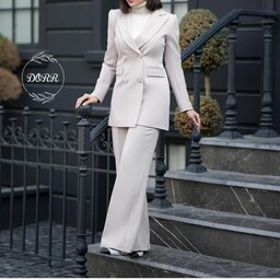 کت شلوار زنانه مزون دوز قد قابل تغییر سایز 36 تا 60 پارچه سوپر مازراتی ست رسمی زنانه