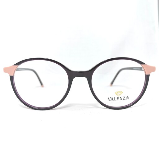 عینک طبی گرد کائوچو دخترانه (زنانه) رنگ بنفش تیره با ترکیب صورتی والنزا