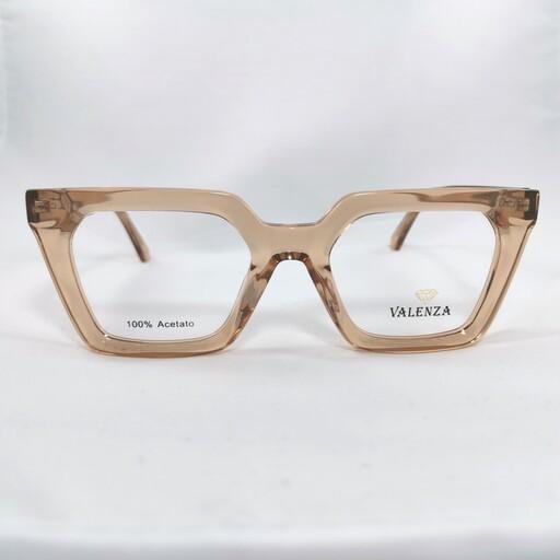 عینک طبی زنانه مردانه  کائوچو ضخیم  و خاص ضلع دار رنگ روشن عسلی شفاف مربع مستطیل چندضلعی والنزا