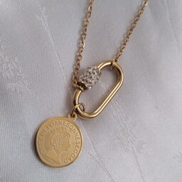 گردنبند زیبای ترکیبی  سکه ملکه الیزابت ونگین کاری شده