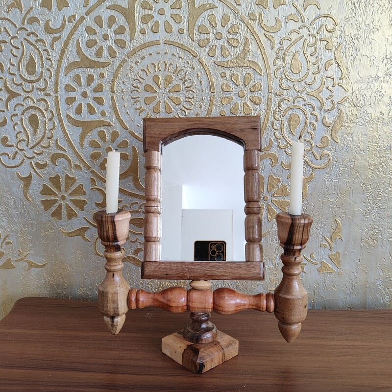 آینه جاشمعی دار چوبی طرح قدیم