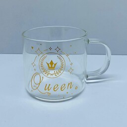 لیوان چای خوری شیشه ای با دو طرح کویین و کینگ Queen king 