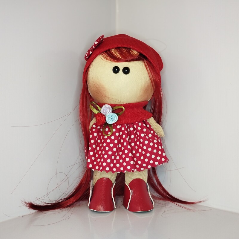 عروسک روسی 15 سانت قرمز دختر ویژه ولنتاین بسیار با کیفیت مناسب هدیه ، کد 20235