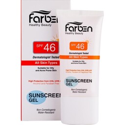 ژل ضد آفتاب فاربن مناسب انواع پوست مخصوصا پوست چرب و مستعد آکنه. SPF 46. حجم 50 میلی لیتر. مسیح مارکت 