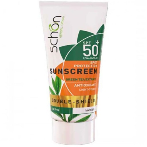 کرم ضد آفتاب دابل شیلد شون SPF 50. بی رنگ فاقد چربی. حاوی عصاره چای سبز.  50 میلی لیتر.  مسیح مارکت 