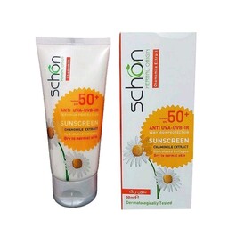 کرم ضد آفتاب شون بدون رنگ SPF 50 مناسب  پوست های خشک تا نرمال حاوی عصاره بابونه 50 میلی لیتر.  مسیح مارکت