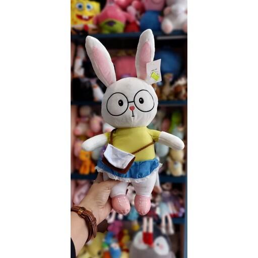عروسک پولیشی خرگوش عینکی به همراه کیف سایز 35 سانت، اورجینال و وارداتی 