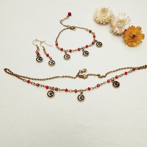 ست گردنبند گوشواره دستبند سنتی  با آویز ماه ستاره 