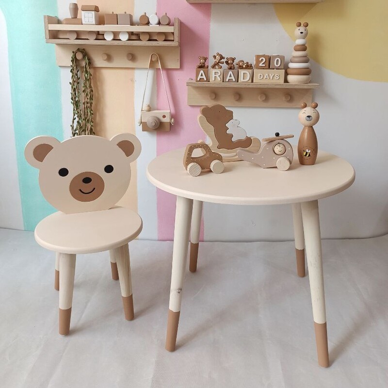 میز و صندلی کودک مدل خرس  رنگ کرم