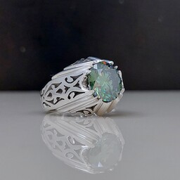 انگشتر نقره مردانه الماس روسی درجه یک مزین به الماس طبیعی تراش برلیان 