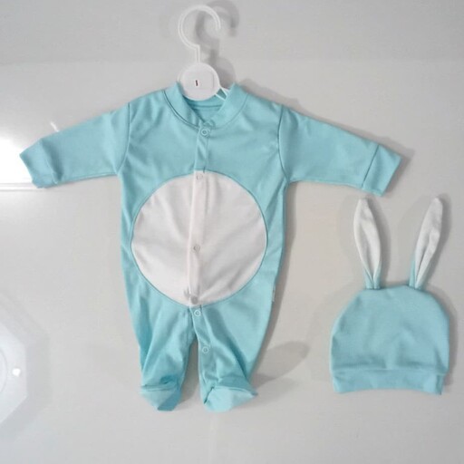 سرهمی نوزادی طرح خرگوش سایز 1و2 جنس نخ پنبه فقط رنگ آبی موجود است