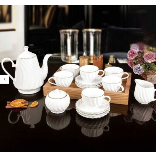 سرویس چای خوری نفره 17 پارچه لمون کارمن طرح مارپیچ لب طلا ( سرویس چای خوری شش نفر ه )( سرویس صبحانه خوری )( پذیرایی )