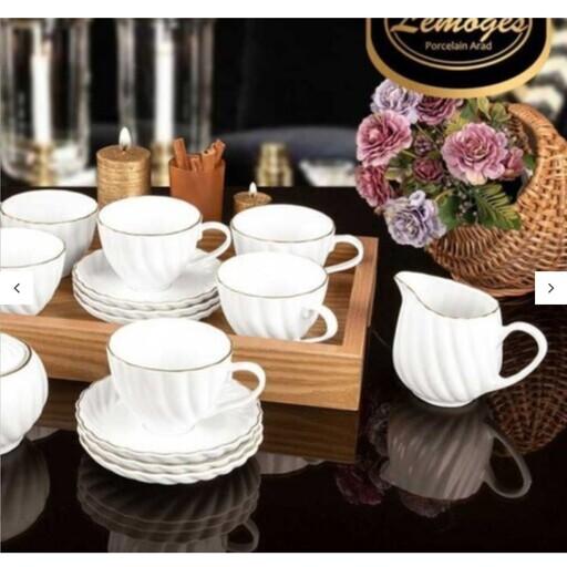 سرویس چای خوری نفره 17 پارچه لمون کارمن طرح مارپیچ لب طلا ( سرویس چای خوری شش نفر ه )( سرویس صبحانه خوری )( پذیرایی )