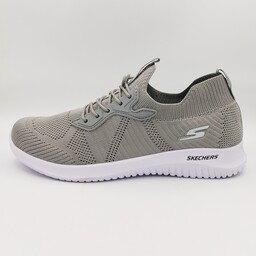 کفش کتانی راحتی و پیاده روی زنانه و مردانه مدل اسکیچرز  skechers سبک و بادوام طوسی روشن