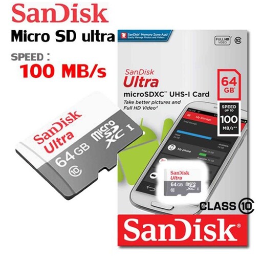 کارت حافظه microSDXC سن دیسک مدل Ultra کلاس 10 استاندارد UHS-I U1 سرعت 100MBps ظرفیت 64 گیگابایت