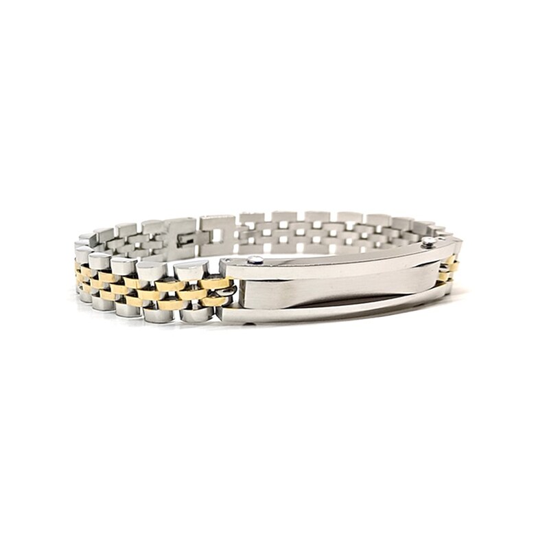 دستبند رولکس جوبیلی پلاک دار نقره ای طلایی عرض 10