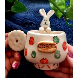 فنجان بانی خرگوشه سرامیکی دستساز با لعاب بهداشتی و دوبار پخت در کوره رنگ ثابت 