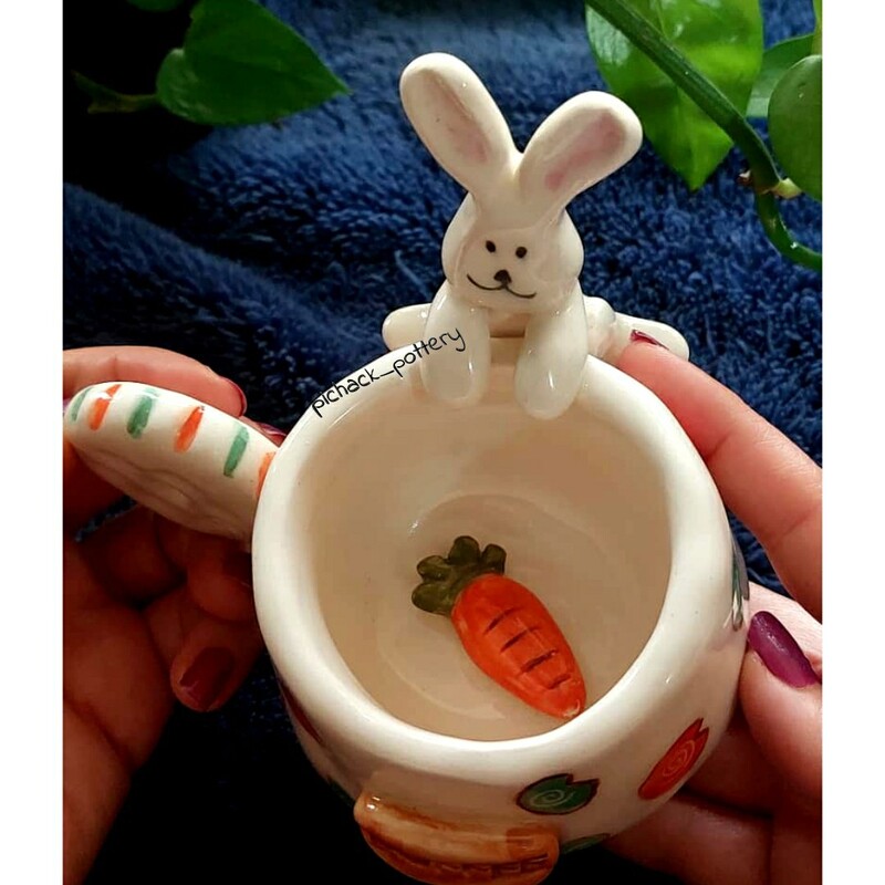 فنجان بانی خرگوشه سرامیکی دستساز با لعاب بهداشتی و دوبار پخت در کوره رنگ ثابت 