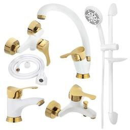 ست شیرالات زحل مدل(آیلار صدفی سفید طلا)به همراه علم یونیکا حمام و شلنگ توالت