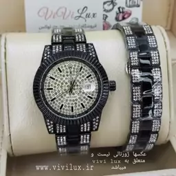 ساعت فول نگین کاری رولکس دیت جاست کیفیت عالی طرح لوکس سرامیک تقویم دار ROLEX DATE JUST