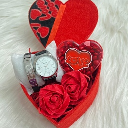 ست هدیه ولنتاین مردانه با ساعت و  دستبند چرم گل و شکلات هدیه تولد مردانه 