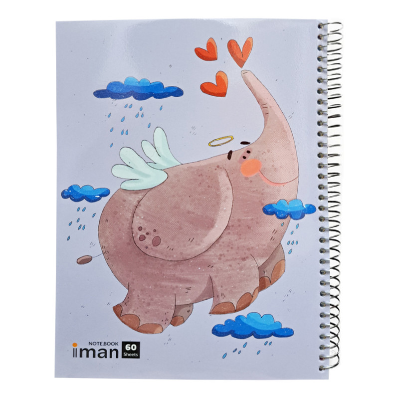 دفتر مشق 60 برگ ایمان مدل حاشیه دار طرح فیل و بالهای پرنده کد 012