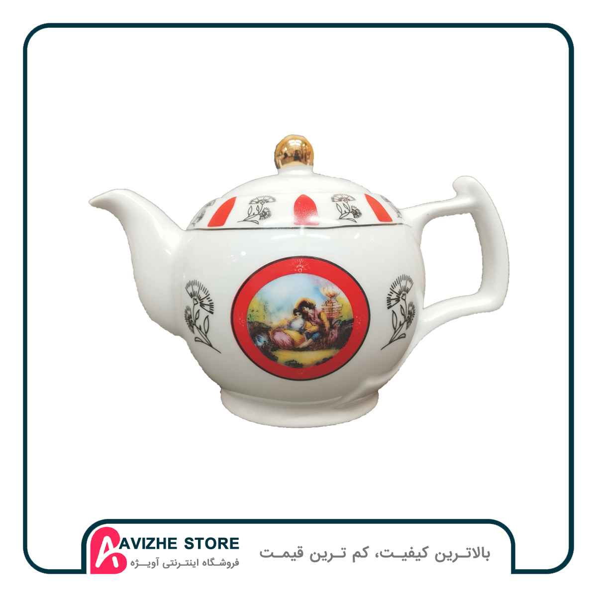 قوری چینی طرح محرمات قرمز سایز بزرگ