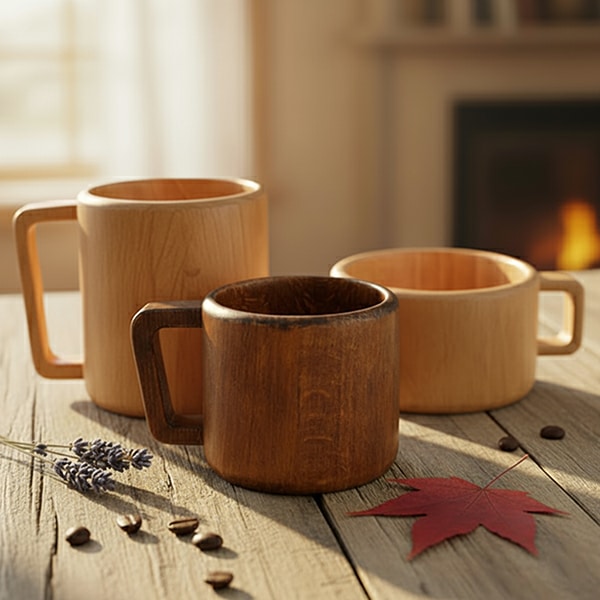 لیوان دسته دار ساده از چوب راش