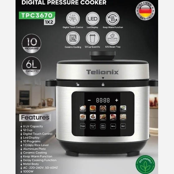 زودپز برقی و پلوپز تلیونیکس مدل TPC3670 چند کاره استیل