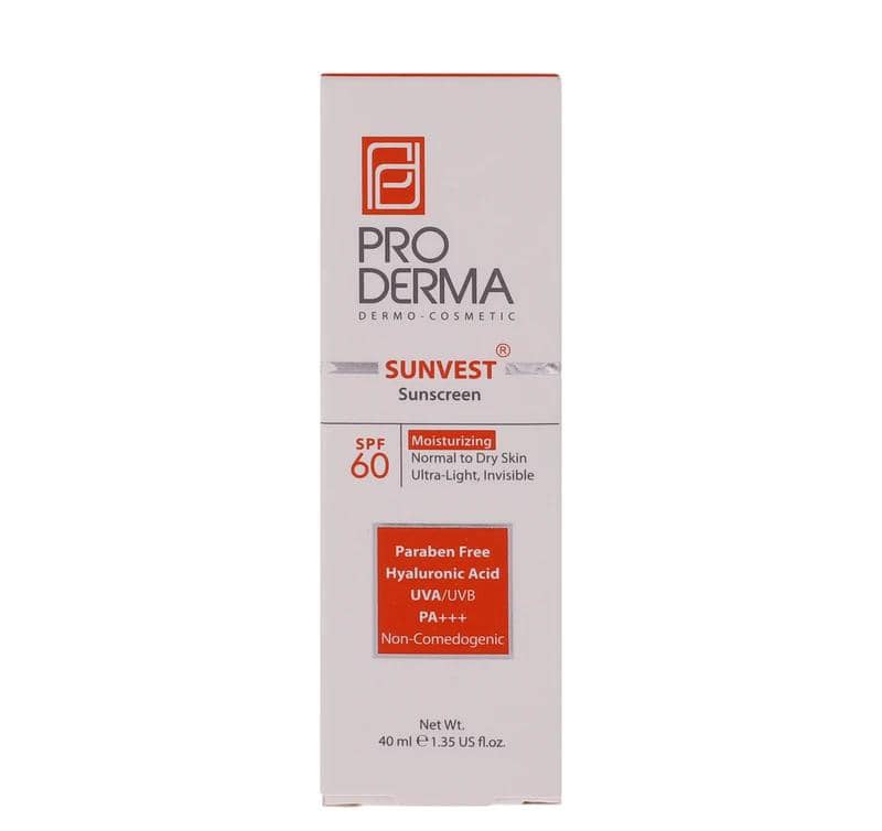 ضد آفتاب و مرطوب کننده بی رنگ SPF60 پرودرما مدل پوست معمولی و خشک