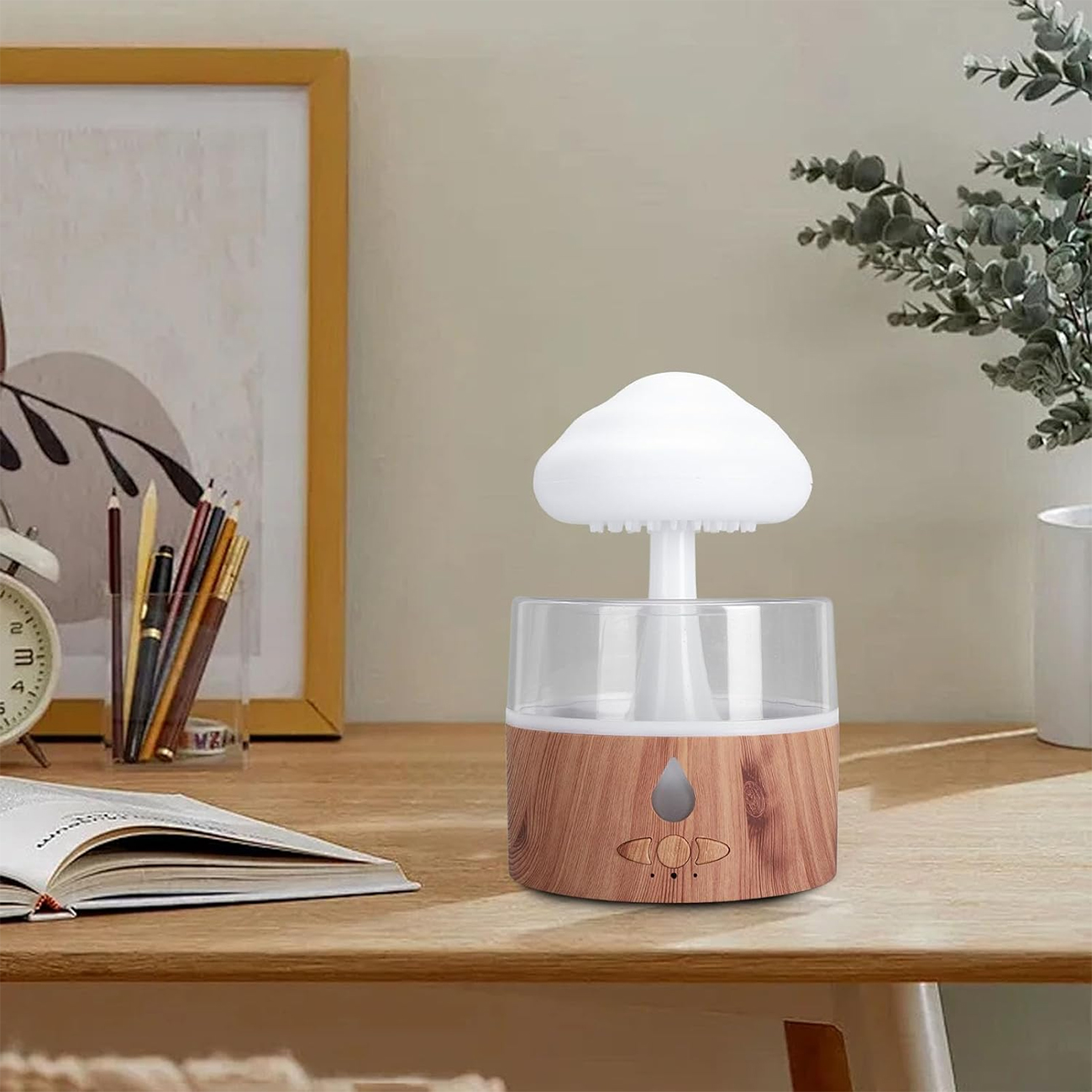 مرطوب کننده هوای ایکس او HF10 طرح قارچ سفید با بدنه طرح چوب، مناسب ایجاد آرامش و رطوبت در منزل.