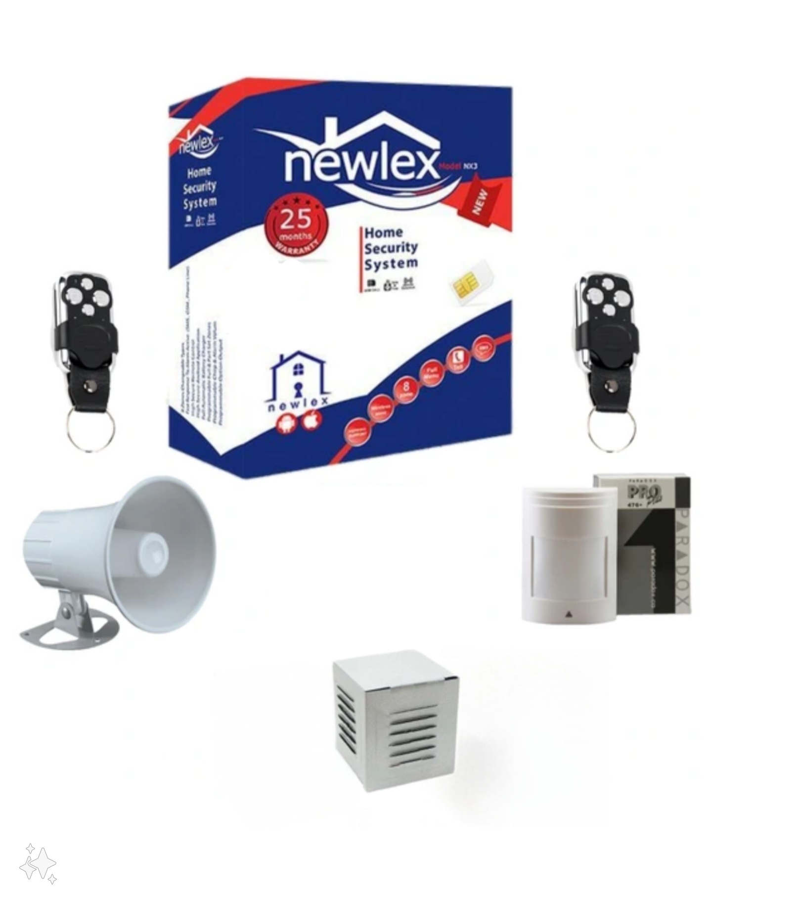 پکیج کامل دزدگیر اماکن مدل Newlex NX3 نیولکس  - بلند گو - 1 عدد سنسور باسیم | آماده نصب