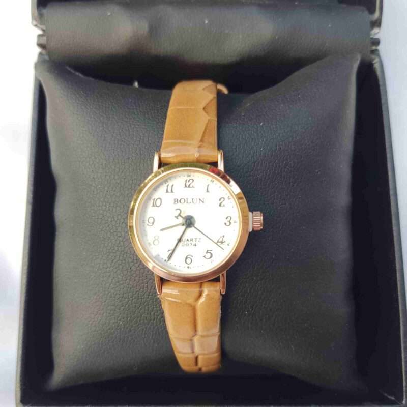 ساعت مچی زنانه بولون بند چرمی پوست ماری قهوه ای روشن