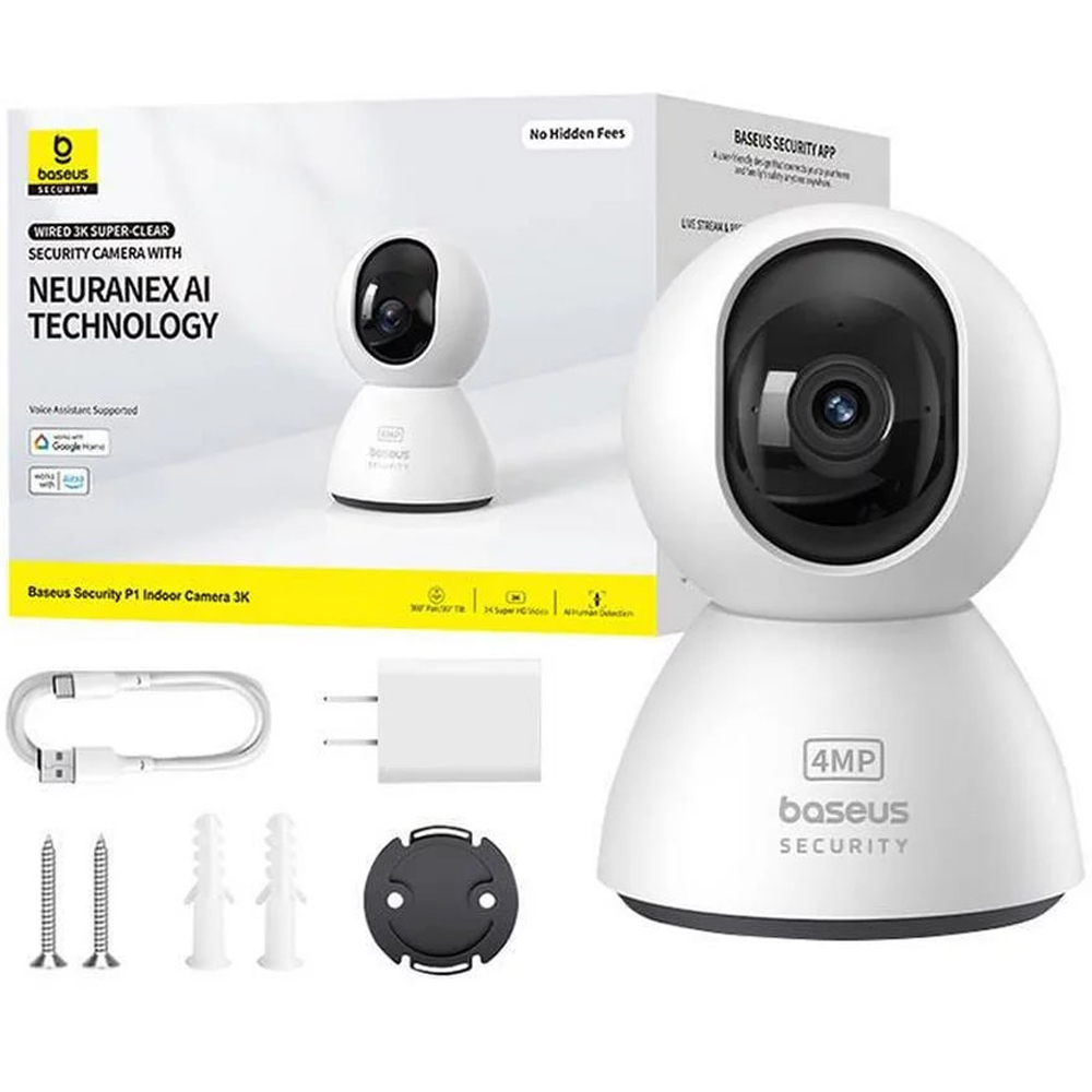 دوربین مداربسته بیسوس مدل S0TV012132 با کیفیت تصویر 3K HD، زوم دیجیتال 8X و دید در شب.