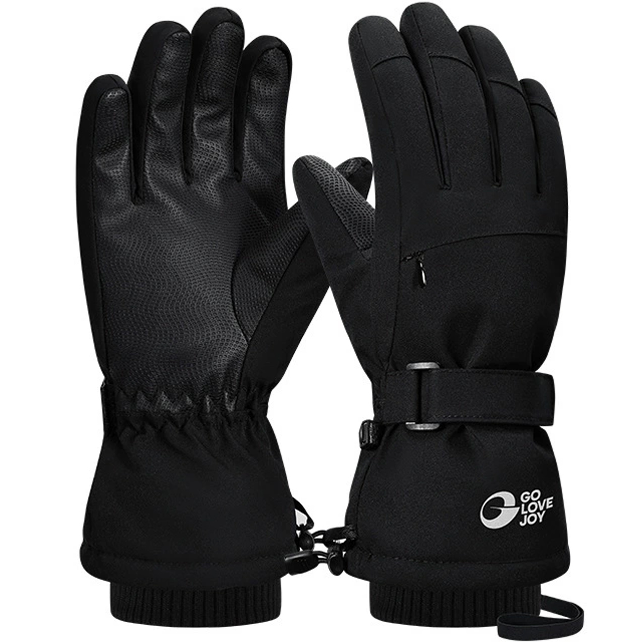 دستکش اسکی مشکی گولووجوی مدل SK43 با قابلیت لمس صفحه و بند قابل تنظیم مچ دست.