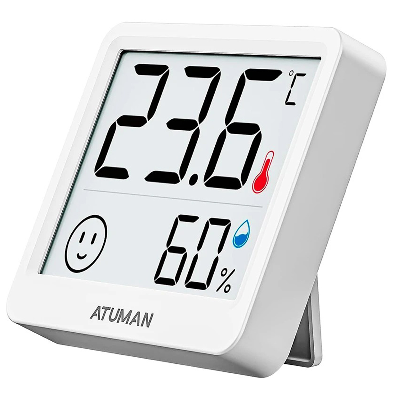 دماسنج و رطوبت سنج دیجیتال آتومن مدل TH MINI نمایش دما 23.6 درجه سانتی گراد و رطوبت 60 درصد.