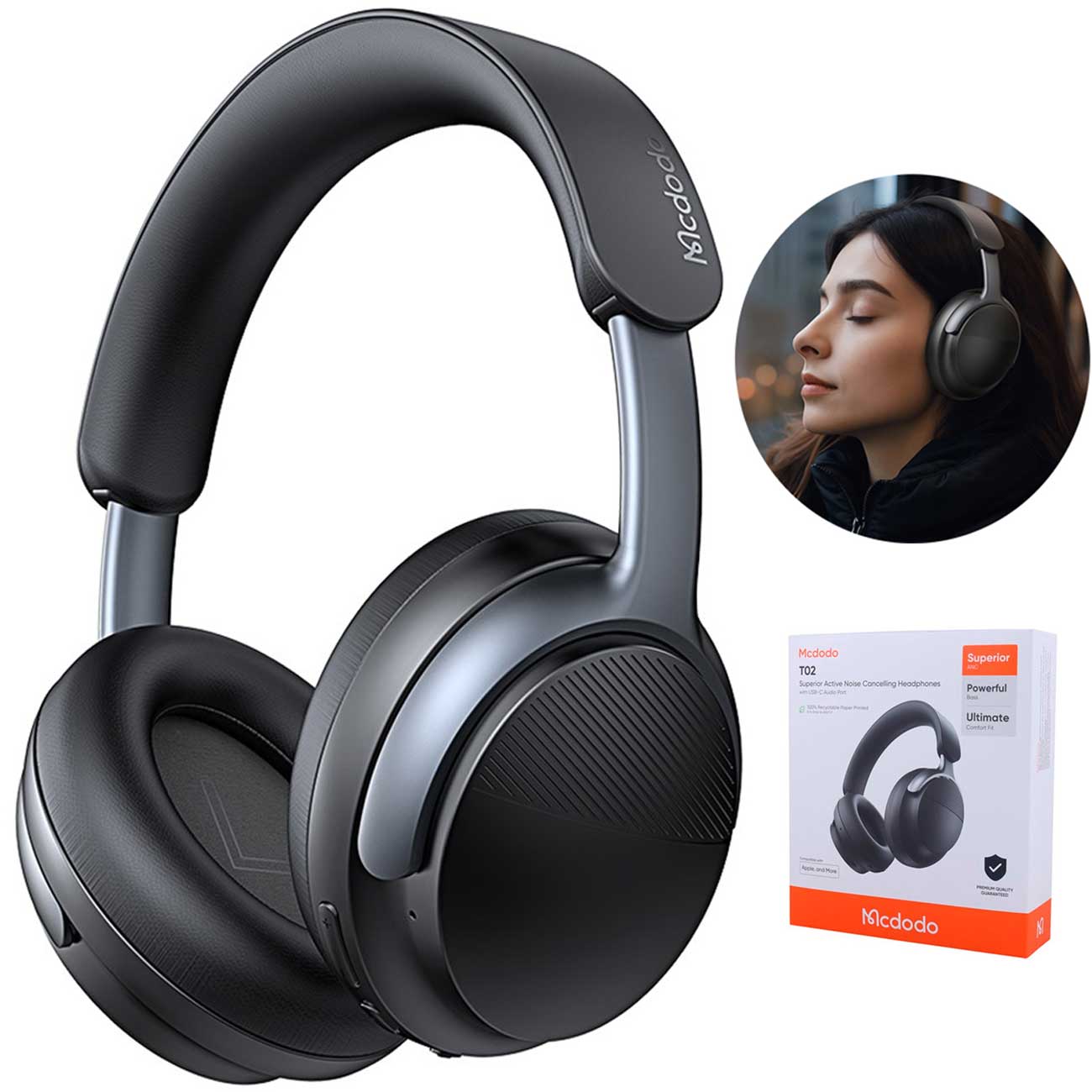 هدفون مک دودو HP-142 با حذف نویز فعال، بلوتوث 5.4، راحتی و صدای فراگیر