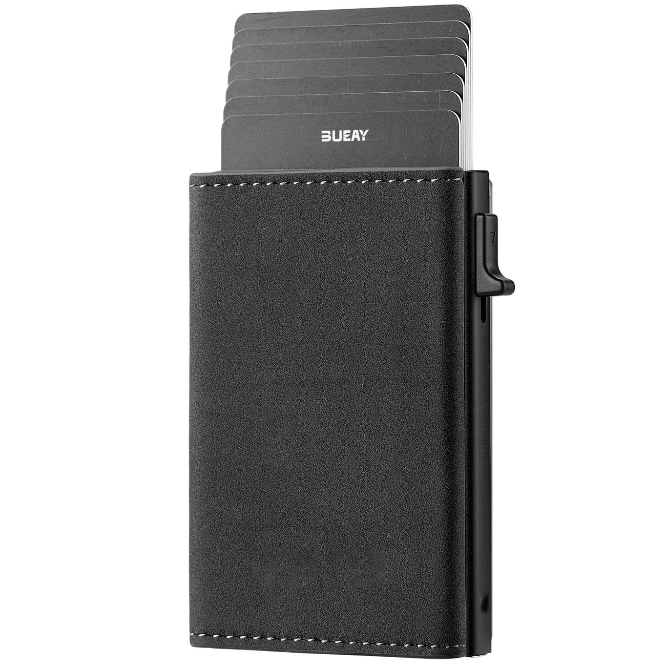 جاکارتی و کیف پول مردانه Bueay مدل B02 ضدسرقت با قابلیت RFID و ظرفیت نگهداری چندین کارت، ساخته شده از چرم مصنوعی و آلومینیوم.